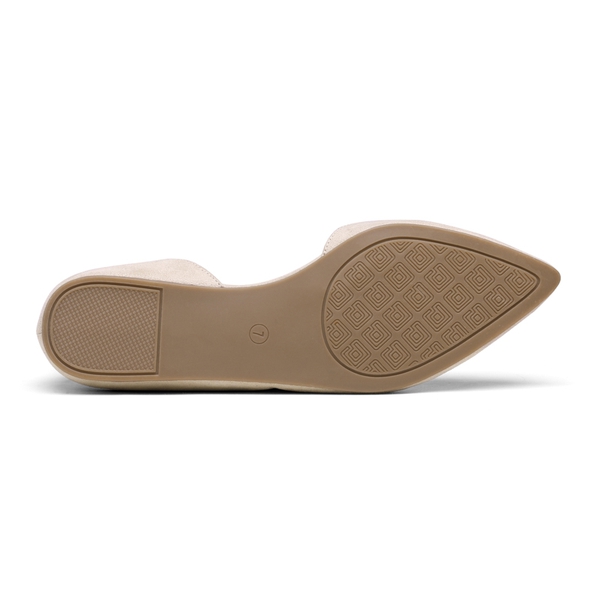 Pointed Toe Ankle Strap Ballet Flats Shoes - NUDE SUEDE - 5